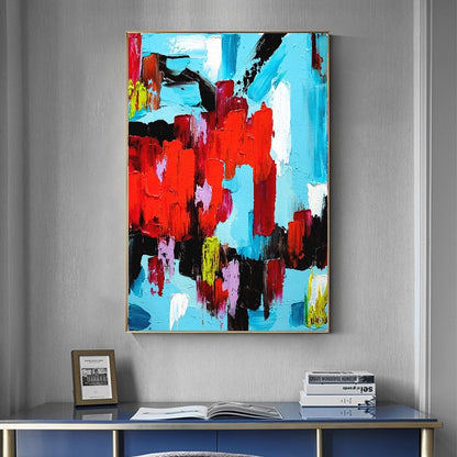 EXTRA LARGE Red Blue Abstract Impasto Oil Painting on Canvas / No Frame