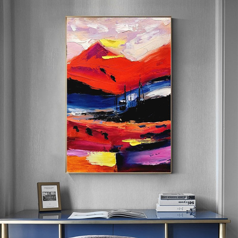 Fiery Twilight - Large Modern Abstract Impasto Oil Painting on Canvas, Colorful Textured Wall Art