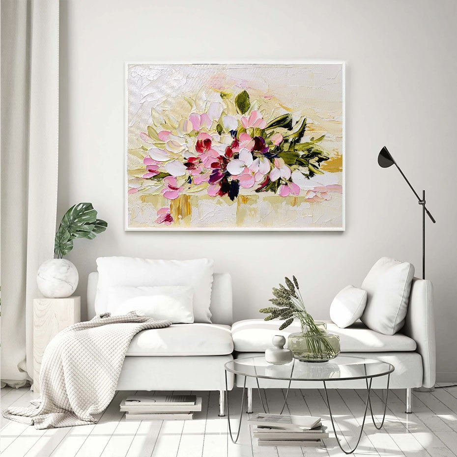 LARGE Floral Impasto Oil Painting on Canvas, Textured Pastel Colors Art, Abstract Modern Wall Art Decor