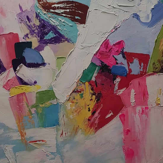 impasto oil painting, abstract art, textured canvas, colorful painting, modern wall art, original artwork, thick paint strokes, vibrant colors, unique decor, contemporary painting, home decor, living room art, abstract expressionism, artistic gift, gallery art, handmade painting, large wall art, multicolor abstract, creative painting, fine art, radiant art, dreamy painting