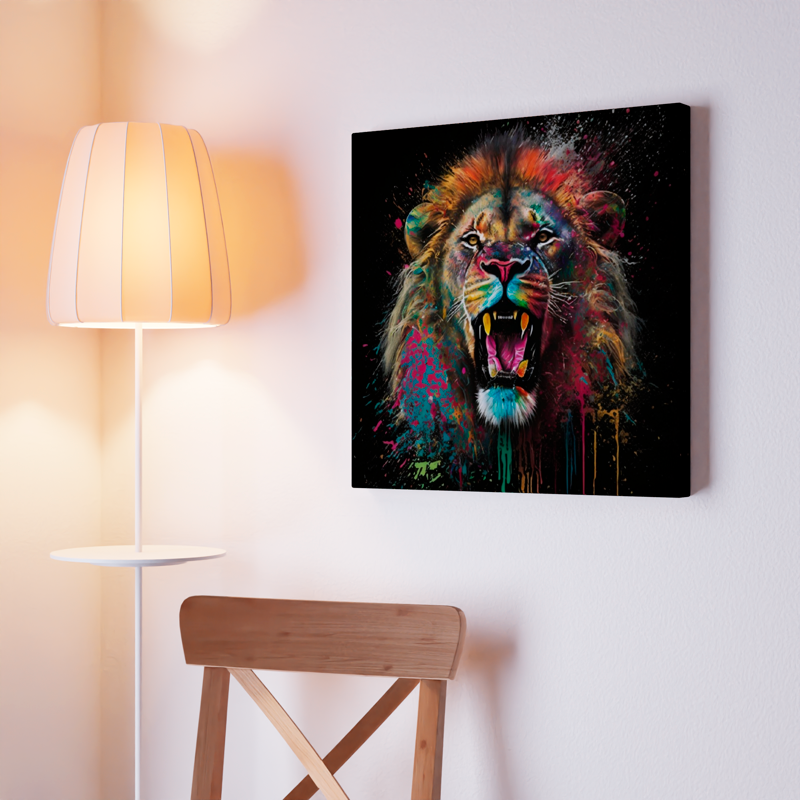 Bold Color Abstract Lion - Stretched Printed Canvas -Modern Wall Art Print