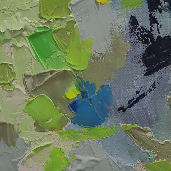 abstract art, impasto painting, modern art, oil on canvas, contemporary artwork, original painting, home decor, office decor, textured painting, green and blue art, vibrant colors, handmade art, wall decor, fine art, unique gift, artistic decor, statement piece, abstract expressionism, palette knife art, bold colors, artistic design