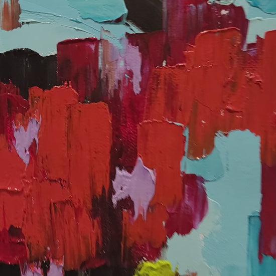 abstract art, impasto painting, modern art, original oil painting, bold colors, textured artwork, contemporary decor, red and blue art, handmade art, canvas wall art, unique home decor, custom painting, statement piece, art for sale, creative gift