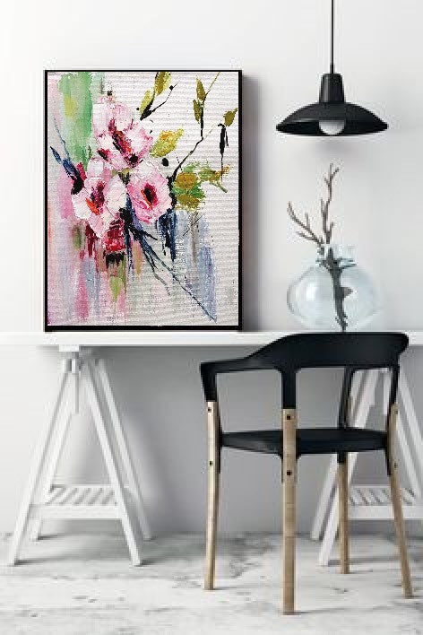 Large Impasto Textured Floral Oil Painting on Canvas - Original Artwork, Colorful Textured Wall Art