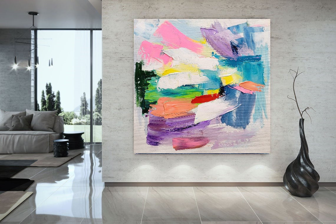 LARGE Pastel Colors Art, Abstract Impasto Oil Painting on Canvas, Modern Wall Art for Living room