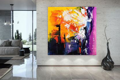 Radiant Explosion - Large Modern Abstract Impasto Acrylic Painting on Canvas, Colorful Textured Wall Art