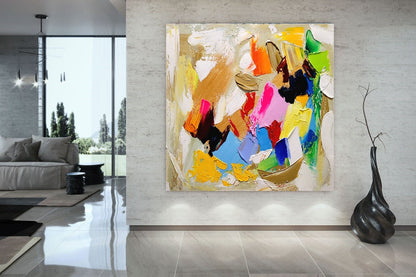 Modern Abstract Impasto Oil Painting on Canvas, Colorful Contemporary Art for Living room