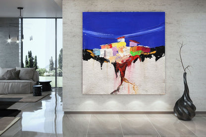 LARGE Abstract Landscape Wall Art, Colorful Impasto Oil Painting on Canvas for Living room