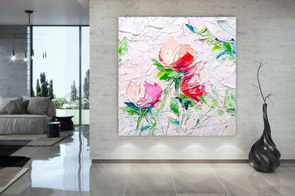 Blooming Beauty, Impasto Textured Floral Oil Painting on Canvas - Original Artwork for Living room