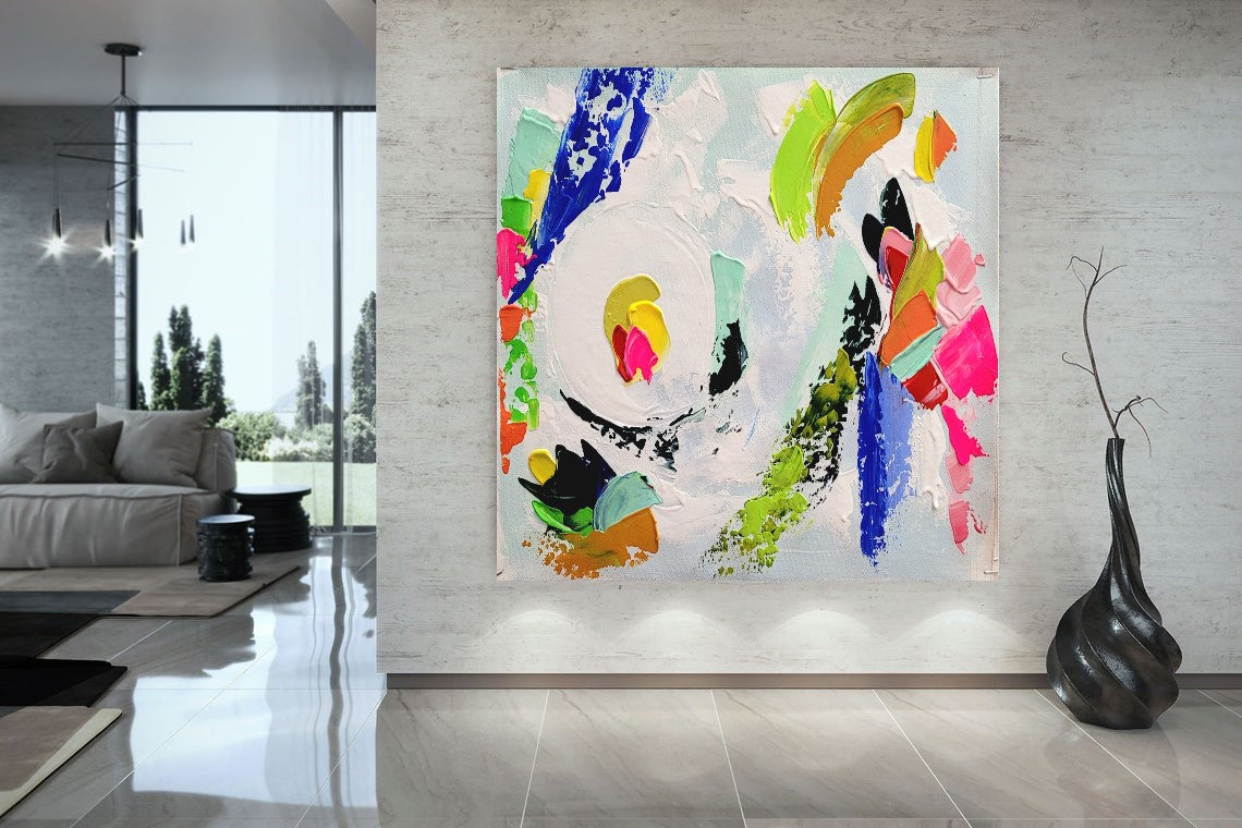 Large Abstract Paintings for living room, Impasto Oil Painting on Canvas, Colorful Modern Wall Art, Unique Painting