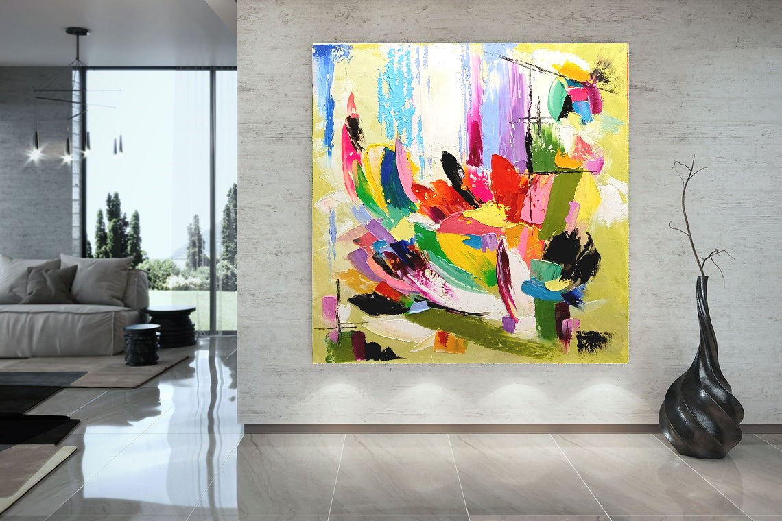 Vibrant Abstract Impasto Oil Painting on Canvas - Modern Textured Artwork - Original Handmade for Living room