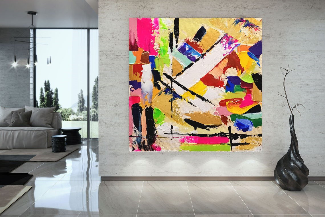 Large Abstract Paintings for living room, Impasto Oil Painting on Canvas, Colorful Modern Wall Art, Unique Painting