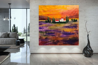 Sunset Landscape - Abstract Painting on Canvas, Mediterranean Art, Textured Wall Art for Living room,Bedroom