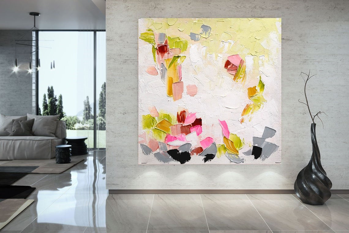 Modern Abstract Impasto Oil Painting on Canvas, Floral Art, Unique Handmade Art for Living room