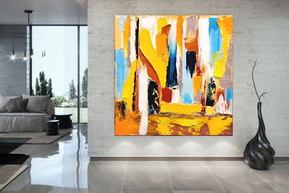 Modern Abstract Art, Vibrant Impasto Oil Painting on Canvas, Yellow Art, Handmade Art qork for Living room