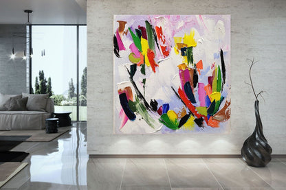 Modern Abstract Impasto Oil Painting on Canvas, Colorful Textured Wall Art for Living room