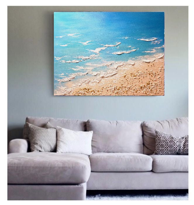 LARGE Modern Textured Wall Art, Seashore Art, Acrylic Painting on Canvas for Bedroom, Living room