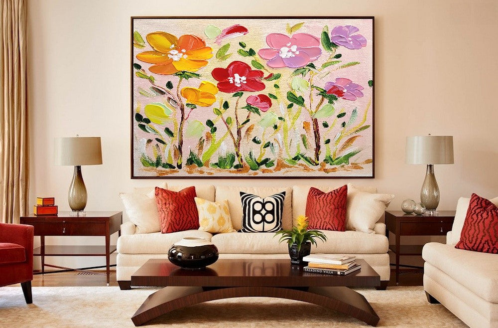 Blossoms in Bloom - Abstract Impasto Oil Painting on Canvas, Modern Abstract Floral Art for Living room, Bedroom