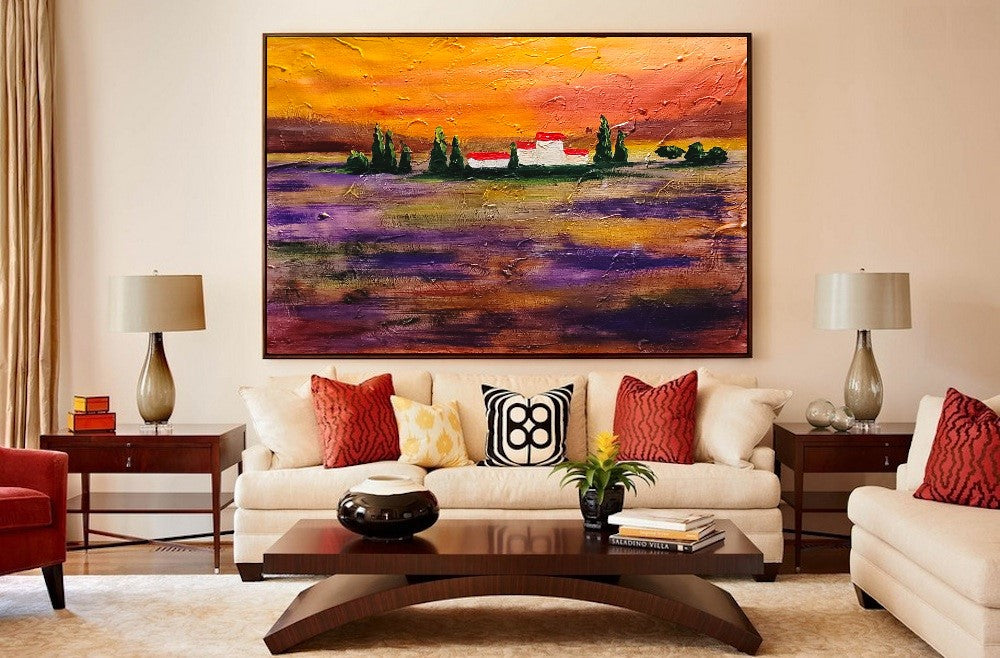 Sunset Landscape - Abstract Painting on Canvas, Mediterranean Art, Textured Wall Art for Living room,Bedroom