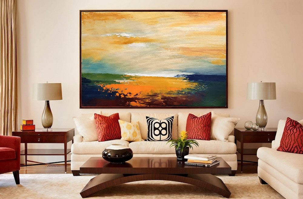 Modern Abstract Seascape Art, Sunset Impasto Oil Painting on Canvas for Bedroom, Living room